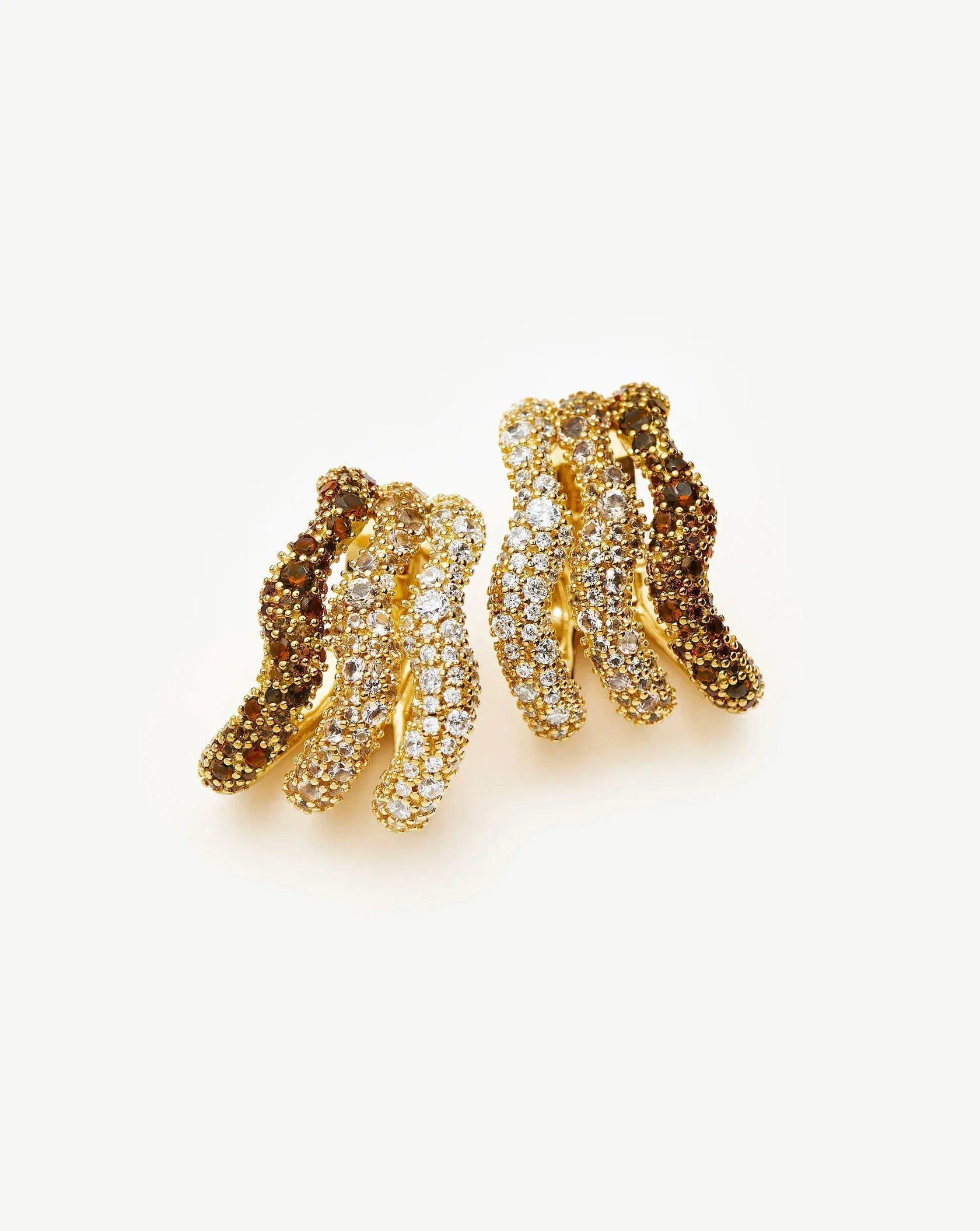 Molten Snow Triple Pavé Small Hoop Earrings | 18ct Gold Plated Earrings